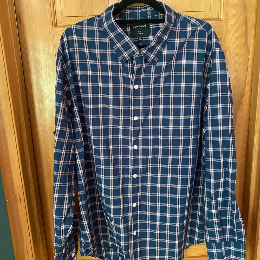 Bonobos 2xl Pink & Blue Plaid Dress Shirt